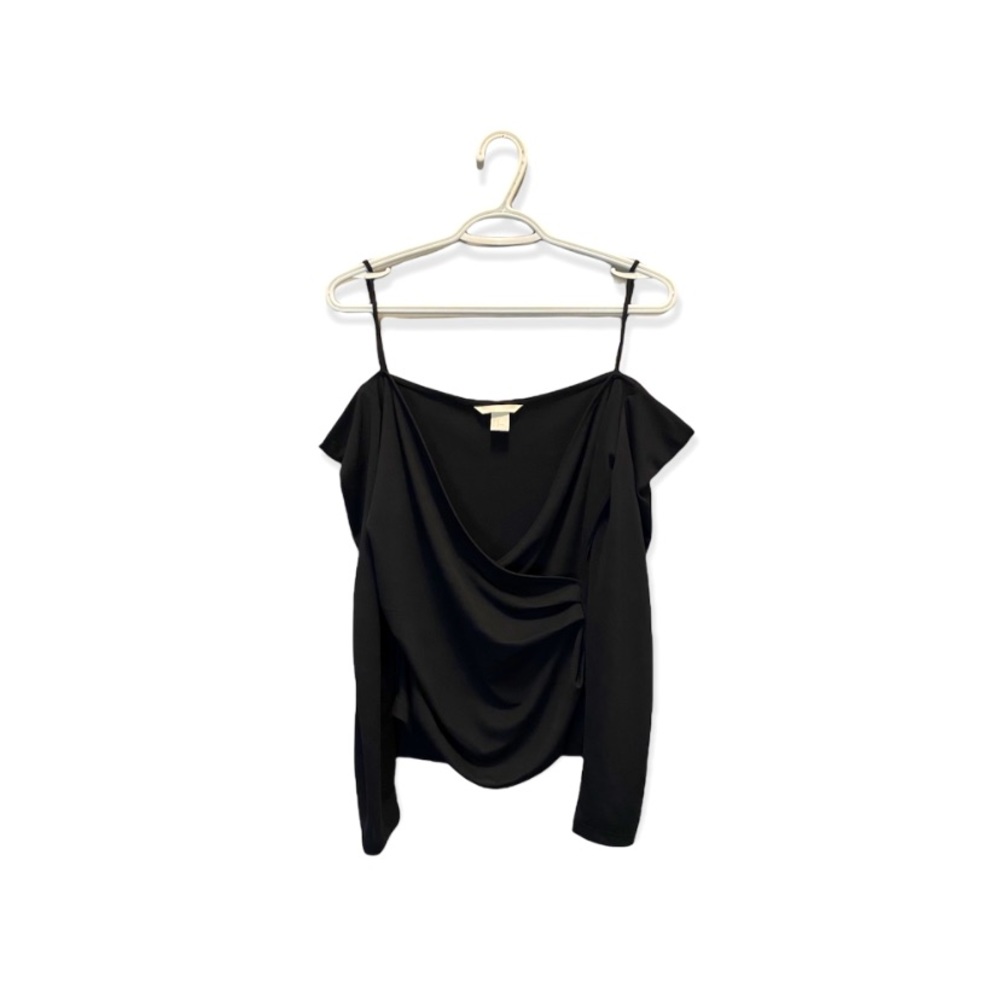 H & M Formal Black Cold Shoulder Rushed Top - Size M